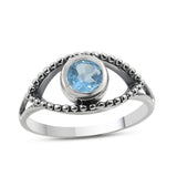 925 Sterling Silver with Natural Garnet Evil Eye Ring