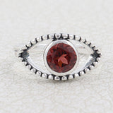 925 Sterling Silver with Natural Garnet Evil Eye Ring