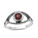 925 Sterling Silver with Natural Garnet Evil Eye Ring