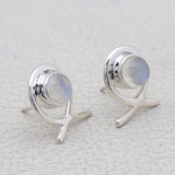 Rainbow Moonstone Silver Earrings