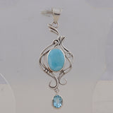 925 Sterling Silver Pendant Set Made with Larimar Gemstone