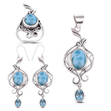 925 Sterling Silver Pendant Set Made with Larimar Gemstone