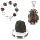 Natural Ammolite Sterling Silver Jewelry Set