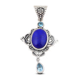 Beautiful Lapis & Blue Topaz Jewelry Set Pendant, Ring & Earring 925 Sterling Silver