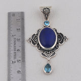 Beautiful Lapis & Blue Topaz Jewelry Set Pendant, Ring & Earring 925 Sterling Silver