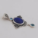 Beautiful Lapis & Blue Topaz Jewelry Set Pendant, Ring & Earring 925 Sterling Silver