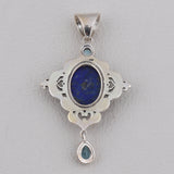 Beautiful Lapis & Blue Topaz Jewelry Set Pendant, Ring & Earring 925 Sterling Silver