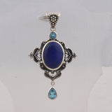 Beautiful Lapis & Blue Topaz Jewelry Set Pendant, Ring & Earring 925 Sterling Silver