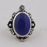 Beautiful Lapis & Blue Topaz Jewelry Set Pendant, Ring & Earring 925 Sterling Silver