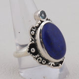 Beautiful Lapis & Blue Topaz Jewelry Set Pendant, Ring & Earring 925 Sterling Silver