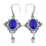 Beautiful Lapis & Blue Topaz Jewelry Set Pendant, Ring & Earring 925 Sterling Silver