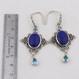 Beautiful Lapis & Blue Topaz Jewelry Set Pendant, Ring & Earring 925 Sterling Silver