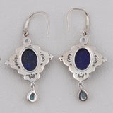 Beautiful Lapis & Blue Topaz Jewelry Set Pendant, Ring & Earring 925 Sterling Silver