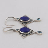 Beautiful Lapis & Blue Topaz Jewelry Set Pendant, Ring & Earring 925 Sterling Silver