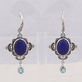 Beautiful Lapis & Blue Topaz Jewelry Set Pendant, Ring & Earring 925 Sterling Silver