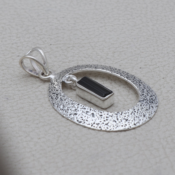 Natural Black Tourmaline Silver Pendants