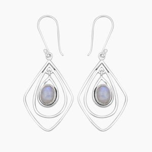 Rainbow Moonstone Silver Earrings