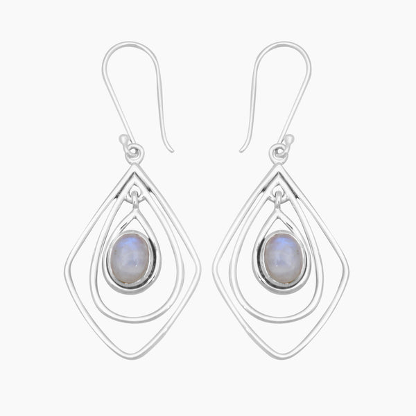 Rainbow Moonstone Silver Earrings