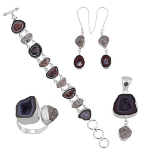 Coconut Druzy Jewelry Set 925 Sterling Silver
