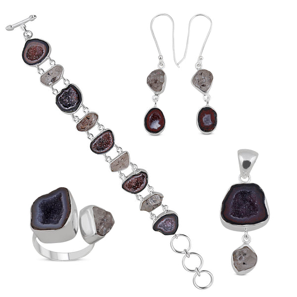 Coconut Druzy Jewelry Set 925 Sterling Silver