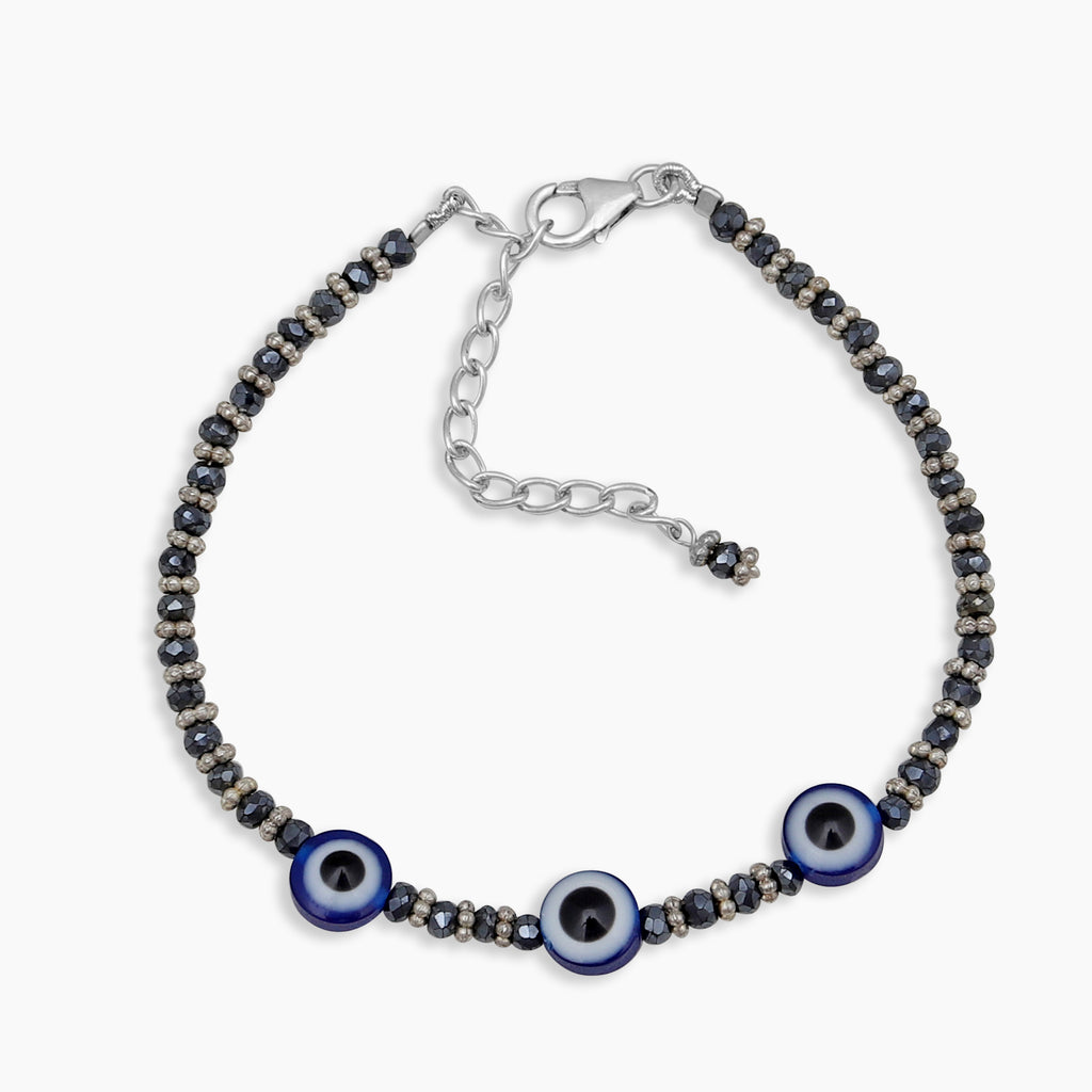 Natural Gun Metal & Evil Eye Beads Bracelet
