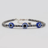 Natural Gun Metal & Evil Eye Beads Bracelet