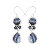 Rainbow Moonstone + Blue Topaz Silver Earrings