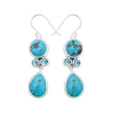 Rainbow Moonstone + Blue Topaz Silver Earrings