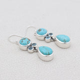 Rainbow Moonstone + Blue Topaz Silver Earrings