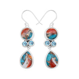 Rainbow Moonstone + Blue Topaz Silver Earrings