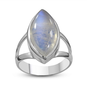 Natural Rainbow Moonstone Silver Rings