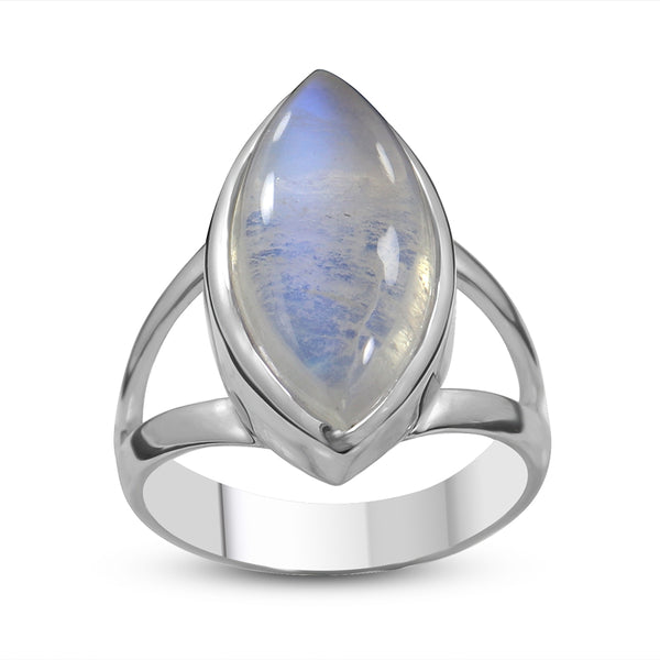 Natural Rainbow Moonstone Silver Rings