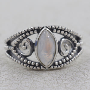 Natural Rainbow Moonstone Silver Ring