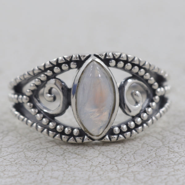 Natural Rainbow Moonstone Silver Ring