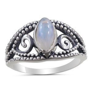 Natural Rainbow Moonstone Silver Ring
