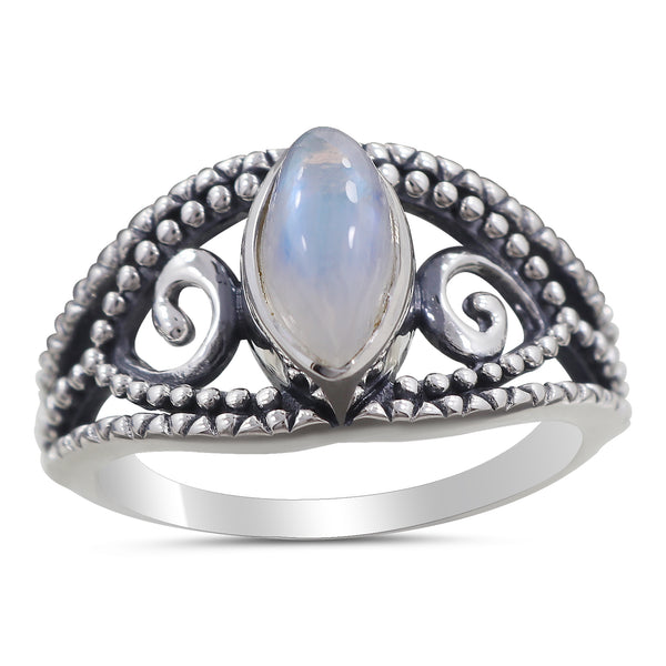 Natural Rainbow Moonstone Silver Ring