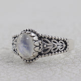 Natural Rainbow Moonstone Silver Ring