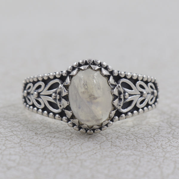 Rainbow Moonstone Silver Rings
