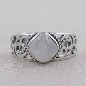 Natural Rainbow Moonstone Silver Rings