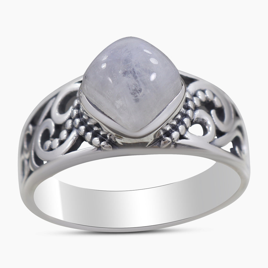 Natural Rainbow Moonstone Silver Rings