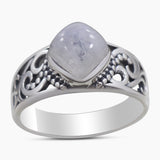 Natural Rainbow Moonstone Silver Rings