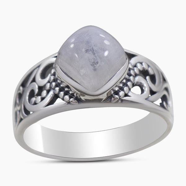 Natural Rainbow Moonstone Silver Rings