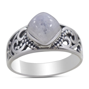 Natural Rainbow Moonstone Silver Rings