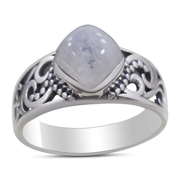 Natural Rainbow Moonstone Silver Rings