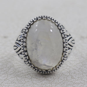 Natural Rainbow Moonstone Silver Ring