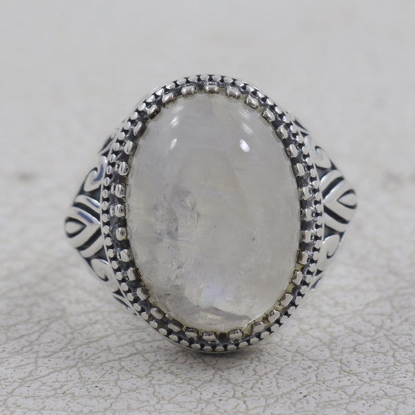 Natural Rainbow Moonstone Silver Ring