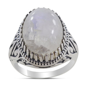 Natural Rainbow Moonstone Silver Ring