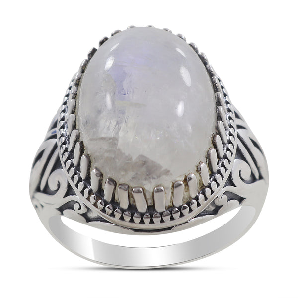 Natural Rainbow Moonstone Silver Ring