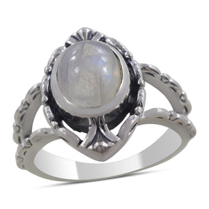 Natural Rainbow Moonstone Silver Rings