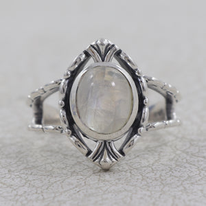 Natural Rainbow Moonstone Silver Rings